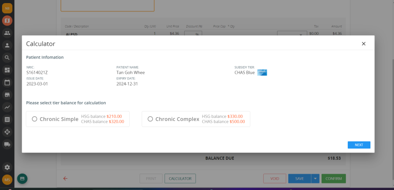 CHAS calculator for invoice